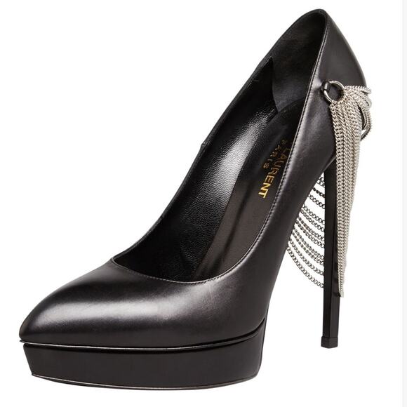 Saint Laurent Janis Chain-Heel Pointed Pump Black 105 Sz 39 - Picture 1 of 8